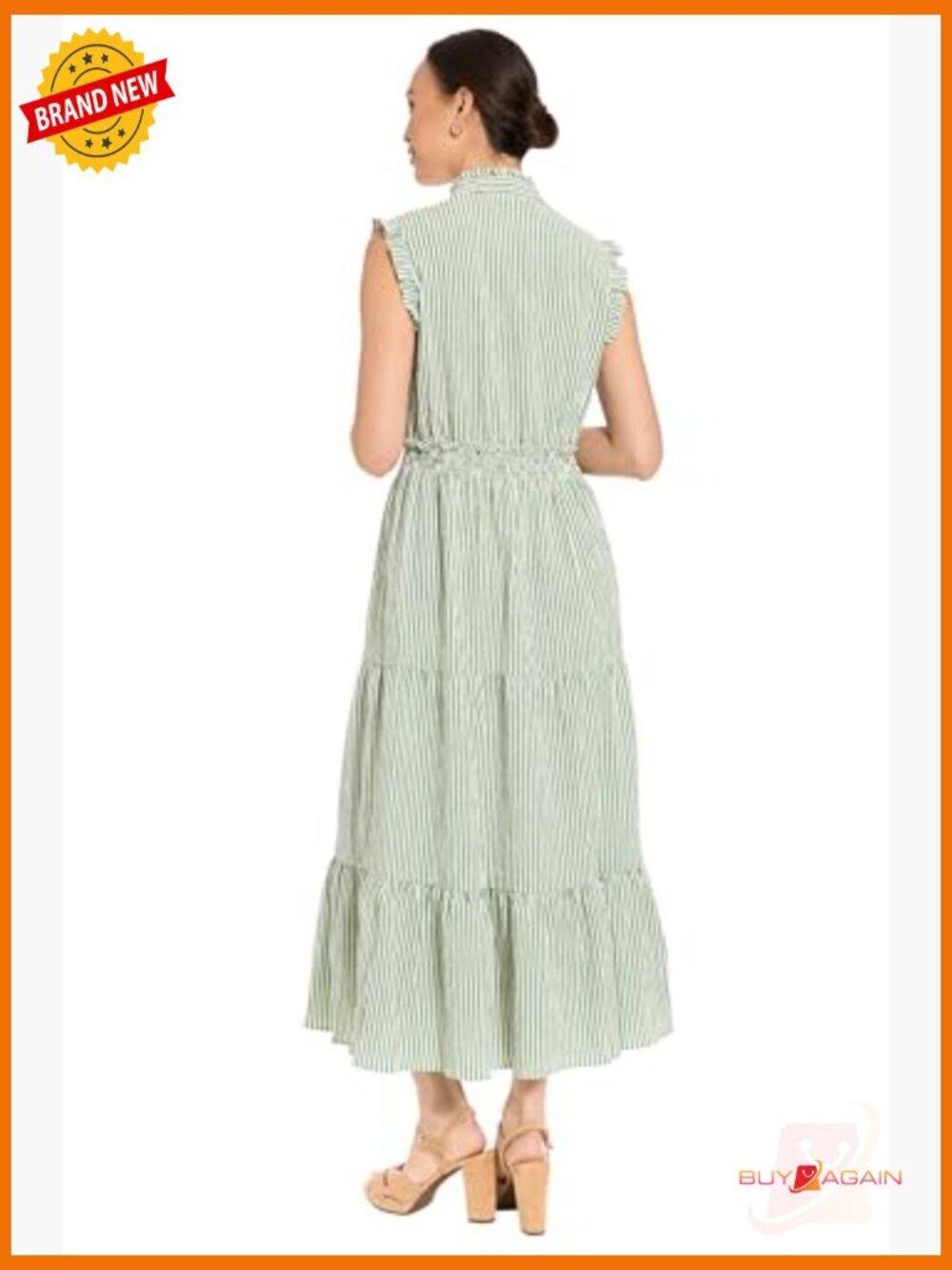 Boho Striped V-Neck Sleeveless A-line Maxi Dress for Wedding Guest - Picture 3 of 5